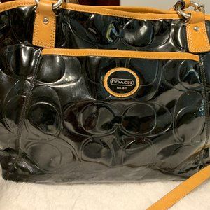 COACH BLACK PLATINUM LEATHER TOTE BAG